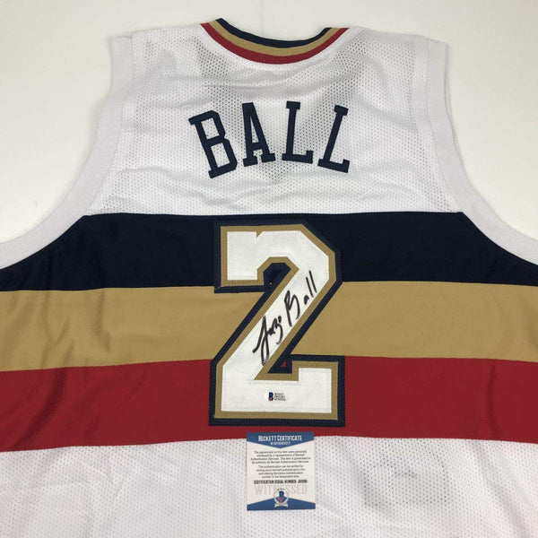 Autographed/Signed Lonzo Ball New Orleans White Basketball Jersey Beckett BAS COA