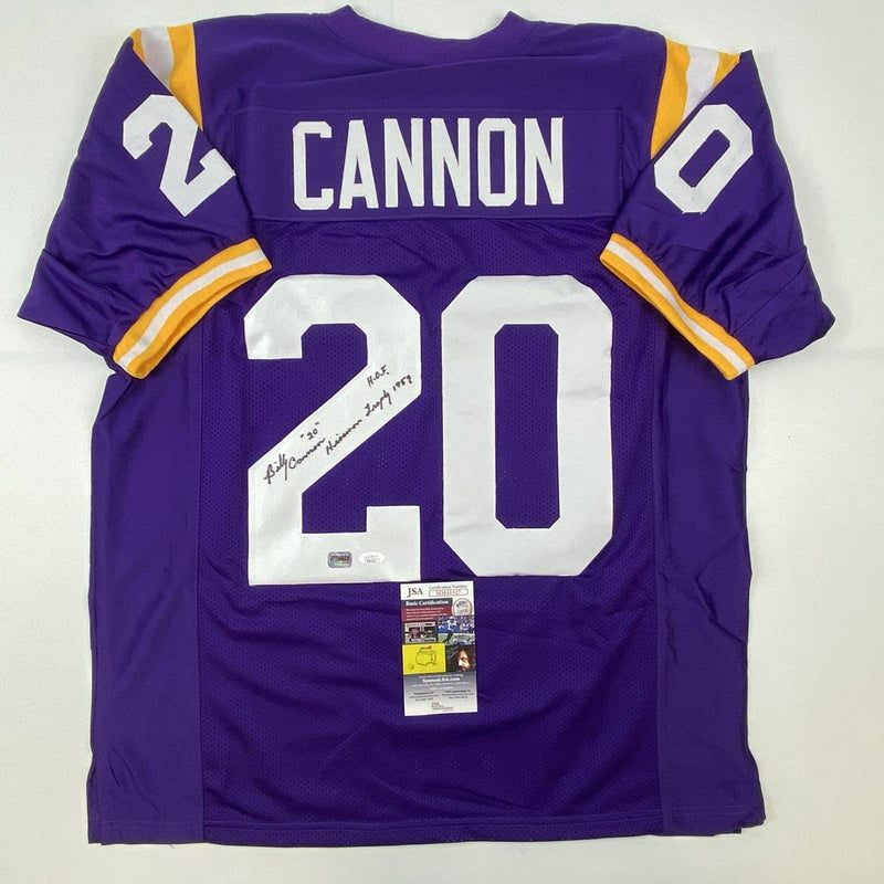 Autographed/Signed Billy Cannon Heisman 1959 LSU Purple College Football Jersey JSA COA