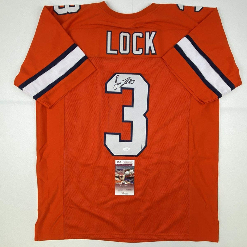 Autographed/Signed Drew Lock Denver Retro Orange Football Jersey JSA COA