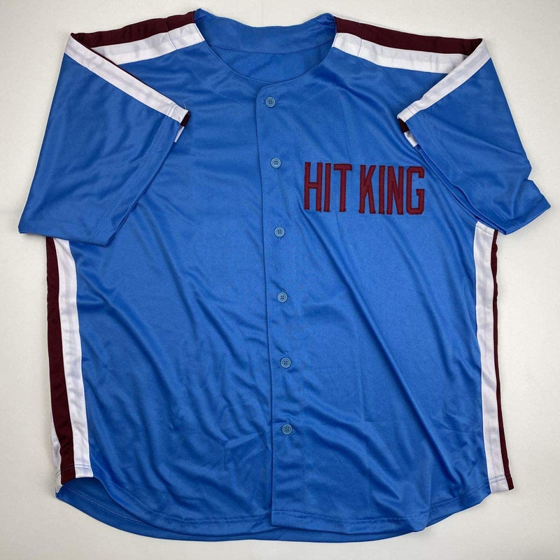 Autographed/Signed Pete Rose 4256 Philadelphia Blue Baseball Jersey Athlete Hologram COA