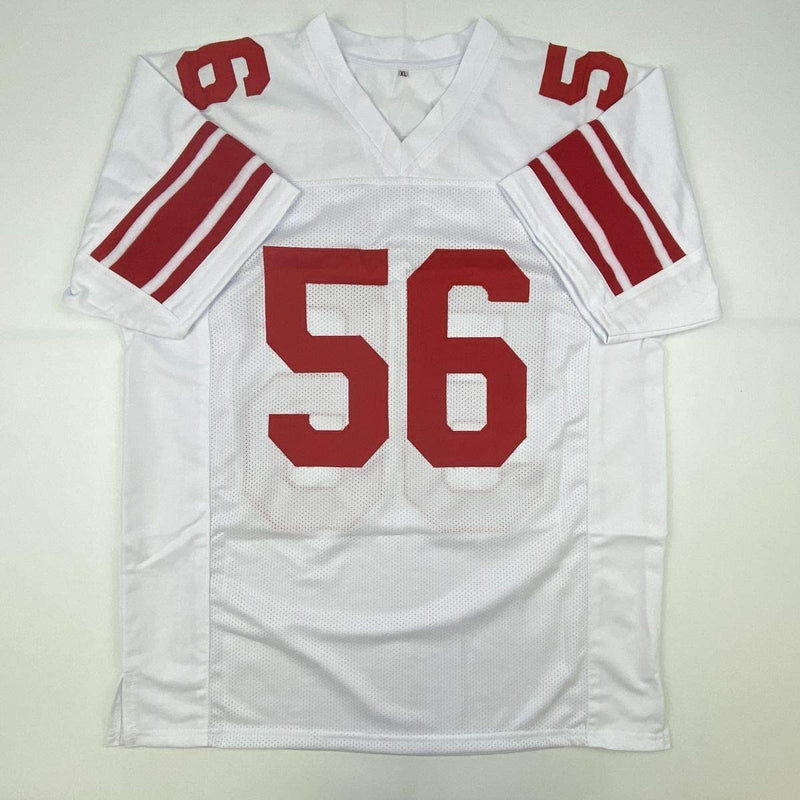 Autographed/Signed Lawrence Taylor New York White Football Jersey Beckett BAS COA