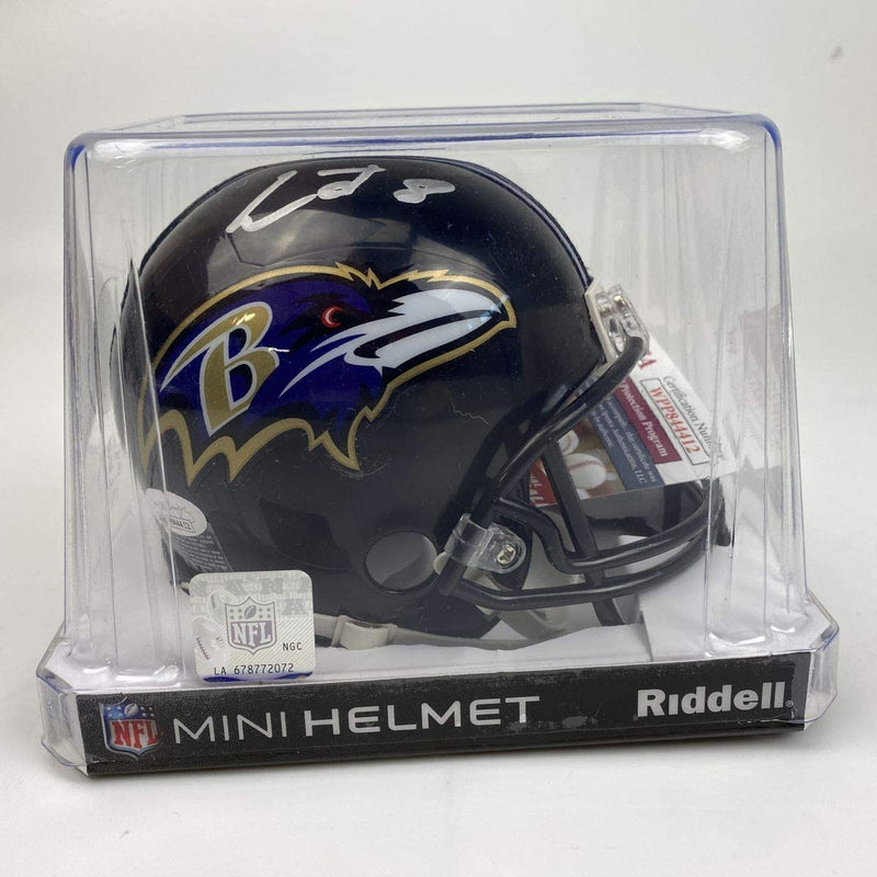 Autographed/Signed Lamar Jackson Baltimore Ravens Football Mini Helmet JSA COA