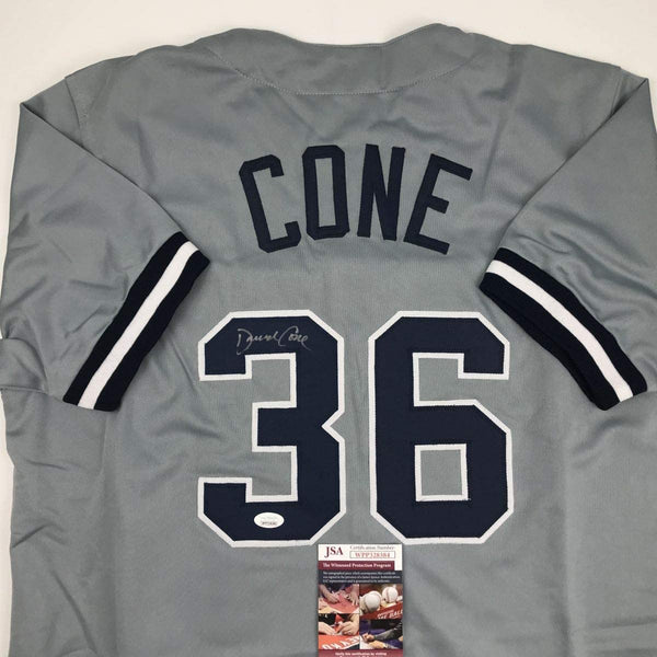 Autographed/Signed David Cone New York Grey Baseball Jersey JSA COA