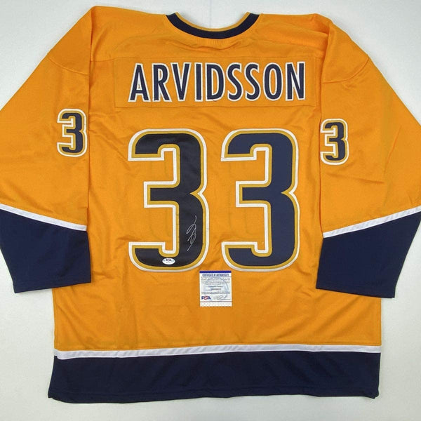 Autographed/Signed Viktor Arvidsson Nashville Yellow Hockey Jersey PSA/DNA COA