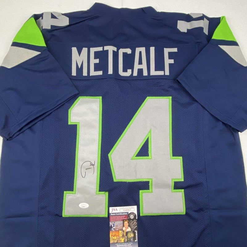 Autographed/Signed DK D.K. Metcalf Seattle Blue Football Jersey JSA COA #3