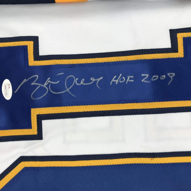 Autographed/Signed Brett Hull HOF 2009 St. Louis White Hockey Jersey JSA COA