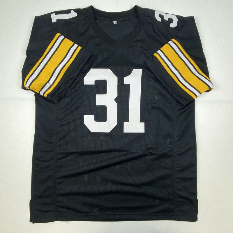 Autographed/Signed Donnie Shell HOF 2002 Pittsburgh Black Football Jersey Schwartz Sports COA