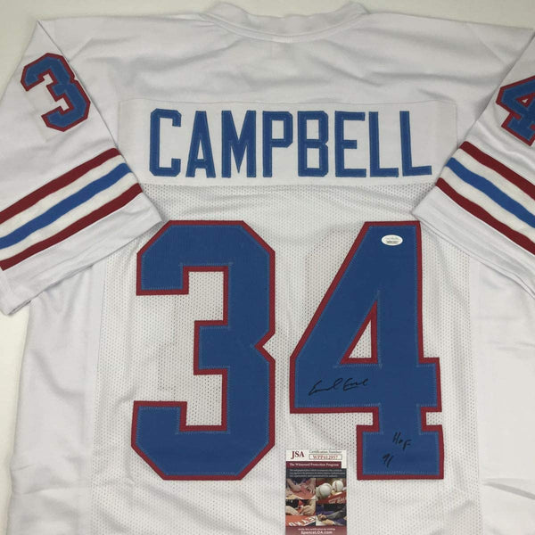 Autographed/Signed Earl Campbell HOF 91 Houston White Football Jersey JSA COA