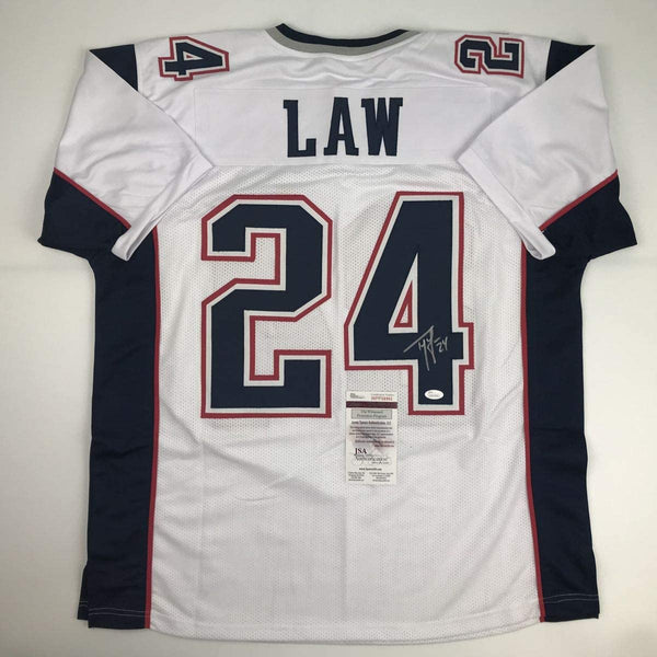 Autographed/Signed Ty Law New England White Football Jersey JSA COA