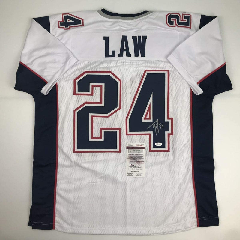 Autographed/Signed Ty Law New England White Football Jersey JSA COA