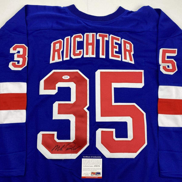 Autographed/Signed Mike Richter New York Blue Hockey Jersey PSA/DNA COA