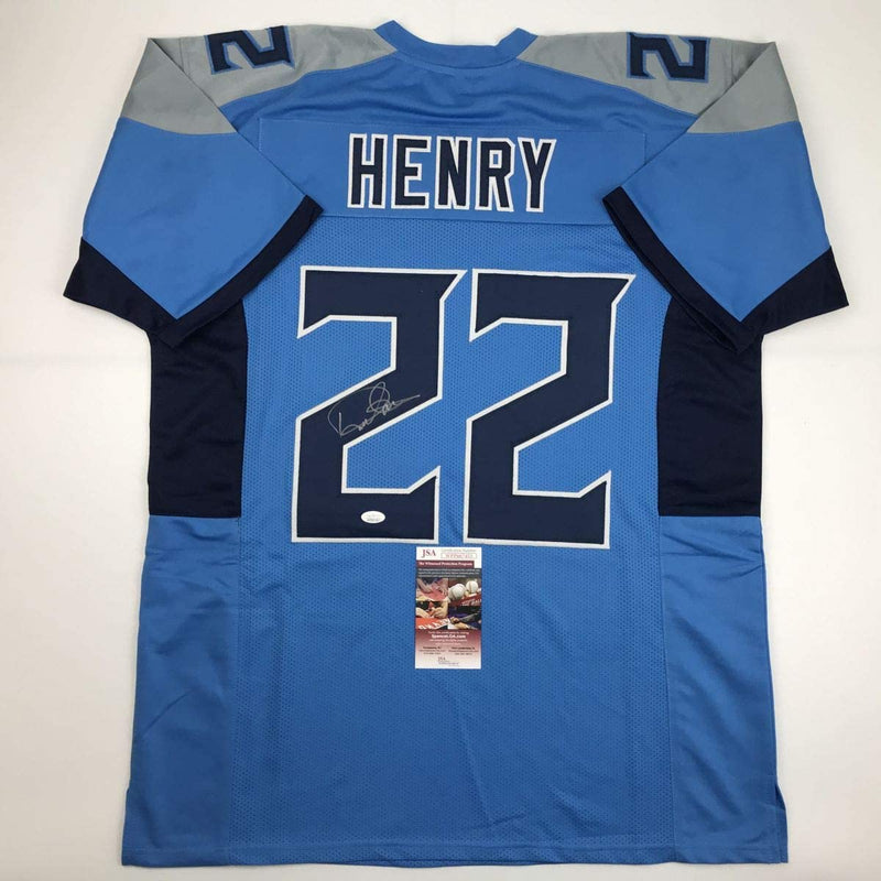 Autographed/Signed Derrick Henry Tennessee Titans Light Blue Football Jersey JSA COA