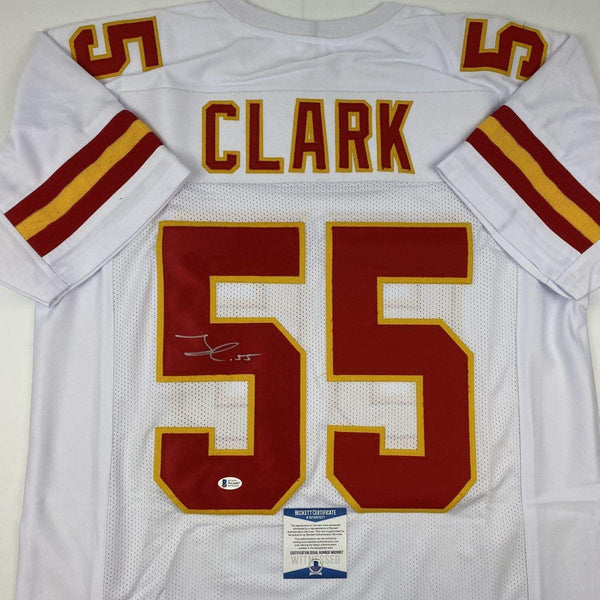 Autographed/Signed Frank Clark Kansas City White Football Jersey PSA/DNA COA