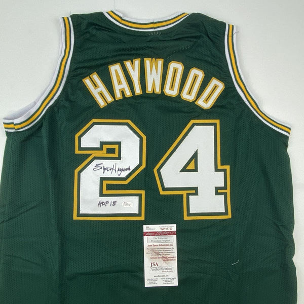 Autographed/Signed Spencer Haywood HOF 15 Seattle Green Basketball Jersey JSA COA