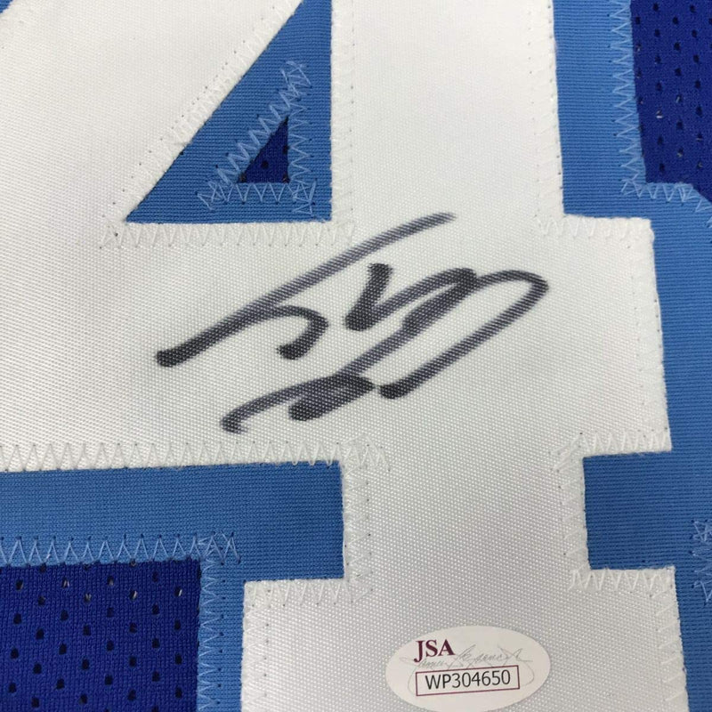 Autographed/Signed Shaquille Shaq O'Neal Los Angeles LA Retro Blue Basketball Jersey JSA COA