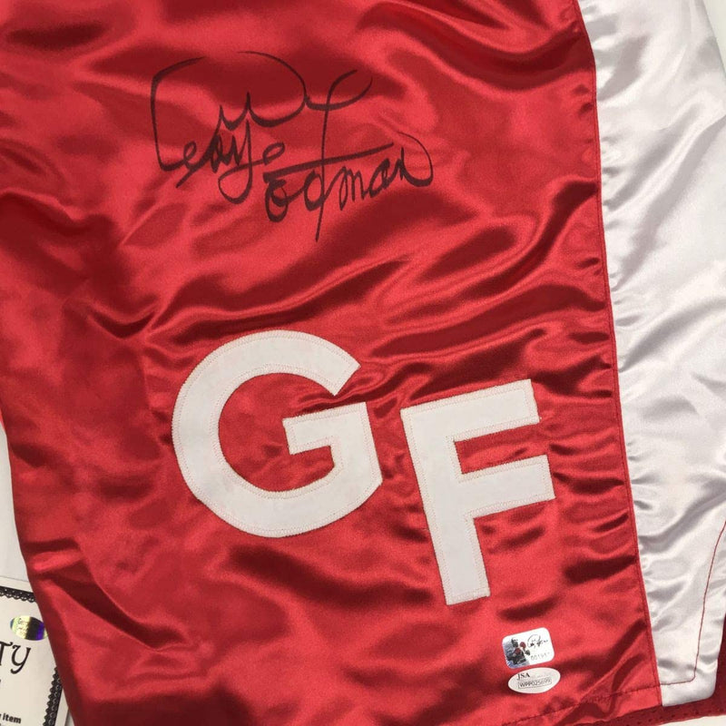 Autographed/Signed George Foreman Red Boxing Trunks/Shorts JSA COA Auto