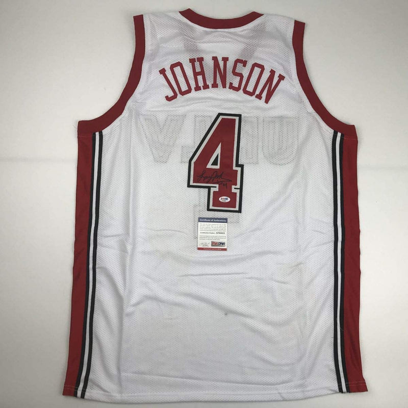 Autographed/Signed Larry Johnson UNLV White College Basketball Jersey PSA/DNA COA