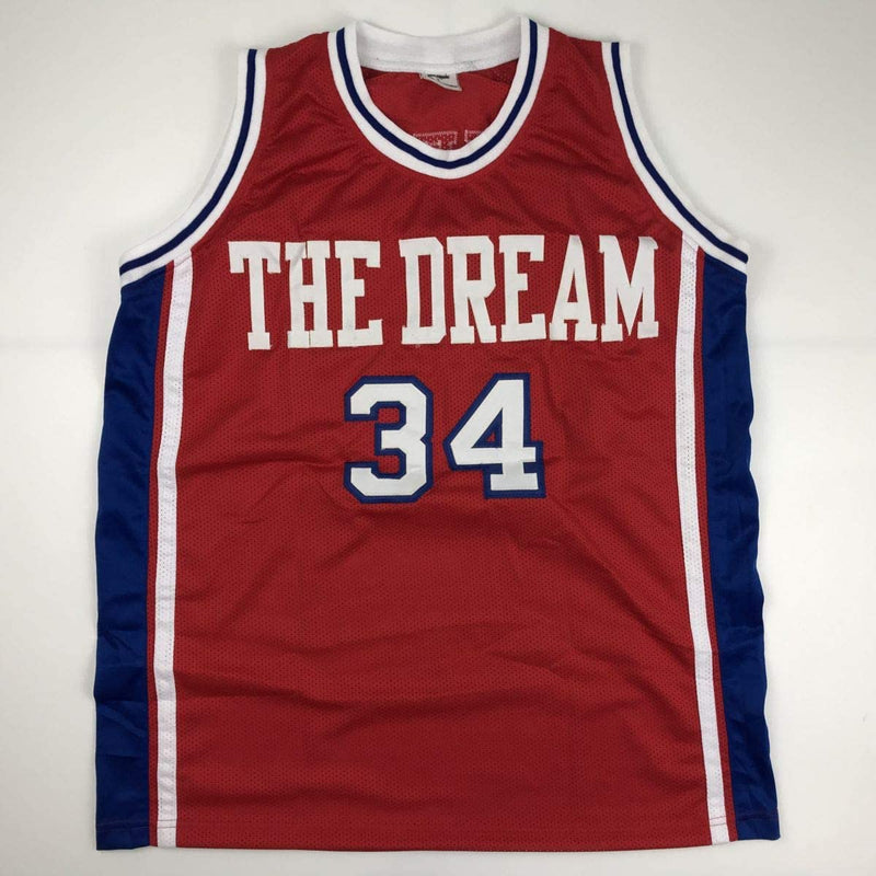 Autographed/Signed Hakeem Akeem Olajuwon Houston Red College Basketball Jersey Beckett BAS COA