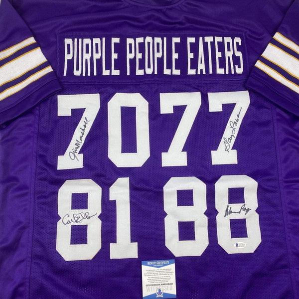 Autographed/Signed Purple People Eaters Minnesota Purple Football Jersey Beckett BAS COA