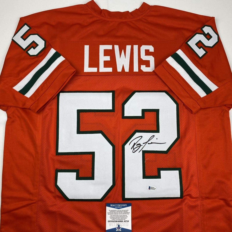 Autographed/Signed Ray Lewis Miami Orange College Football Jersey Beckett BAS COA