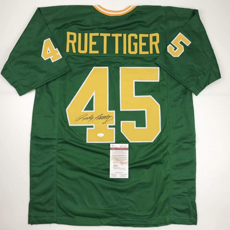 Autographed/Signed Rudy Ruettiger Notre Dame Green College Football Jersey JSA COA