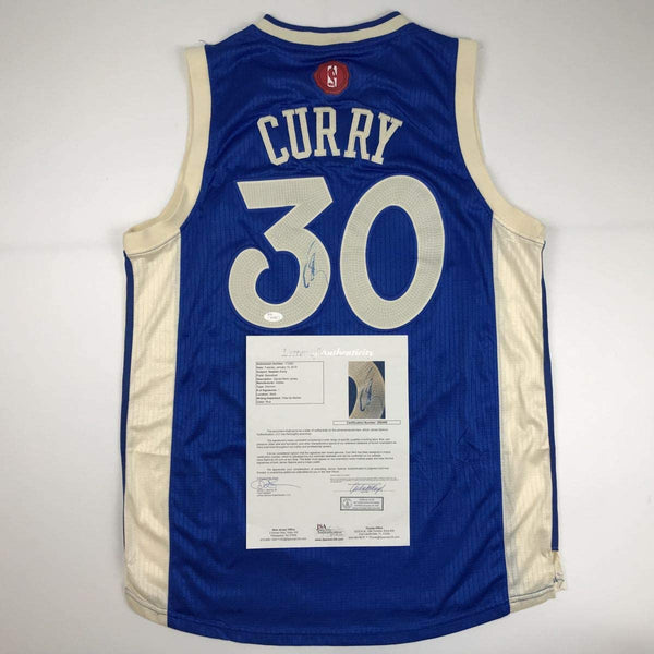 Autographed/Signed Stephen Steph Curry Golden State Blue Christmas Day Basketball Jersey JSA COA/LOA