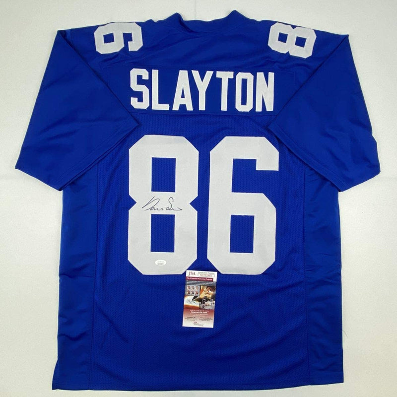 Autographed/Signed Darius Slayton New York Blue Football Jersey JSA COA