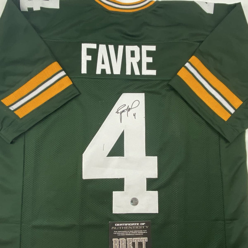 Autographed/Signed Brett Favre Green Bay Green Football Jersey Favre Hologram COA