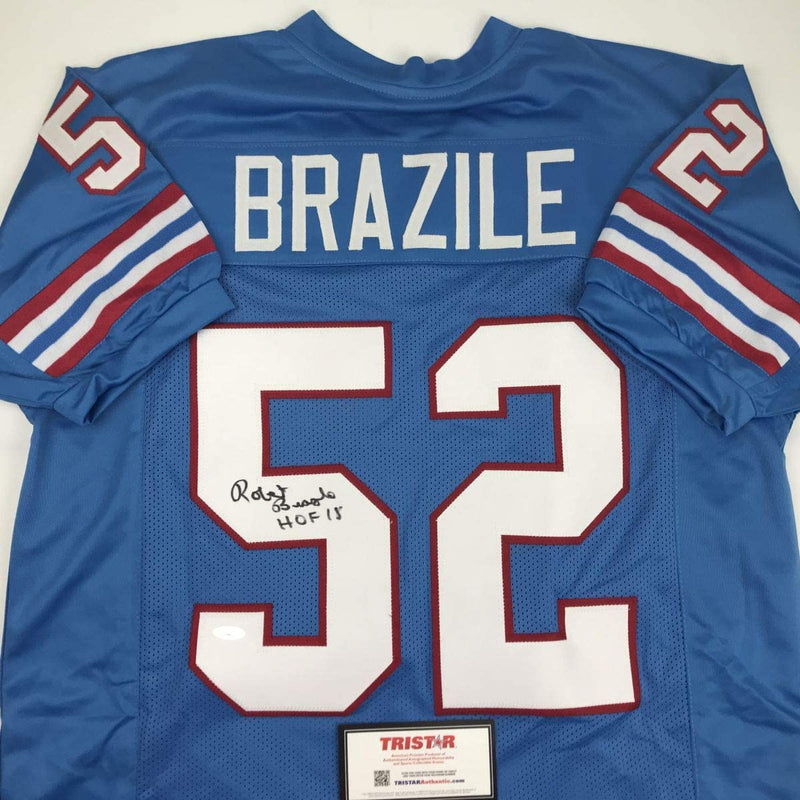 Autographed/Signed Robert Brazile HOF 18 Houston Powder Blue Football Jersey Tristar COA