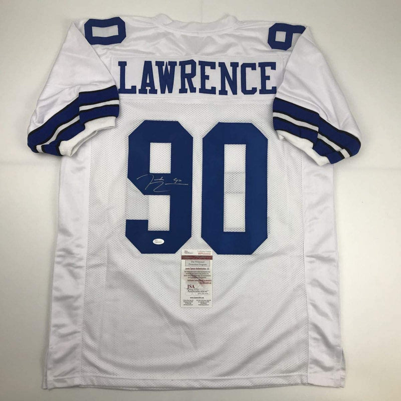 Autographed/Signed Demarcus Lawrence Dallas White Football Jersey JSA COA