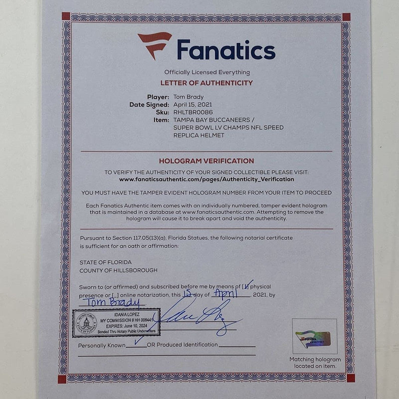 Autographed/Signed Tom Brady Super Bowl LV Tampa Bay Buccaneers Full Size FS F/S Replica Football Helmet Fanatics COA/LOA