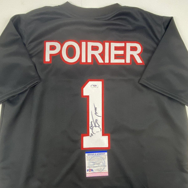 Autographed/Signed Dustin Poirier UFC MMA Black Ultimate Fighting Jersey Shirt PSA/DNA COA