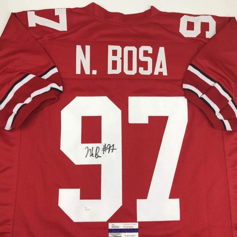 Autographed/Signed Nick Bosa Ohio State Red College Football Jersey JSA COA