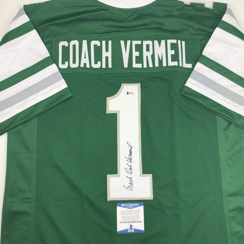 Autographed/Signed Dick Vermeil Philadelphia Green Football Jersey JSA COA