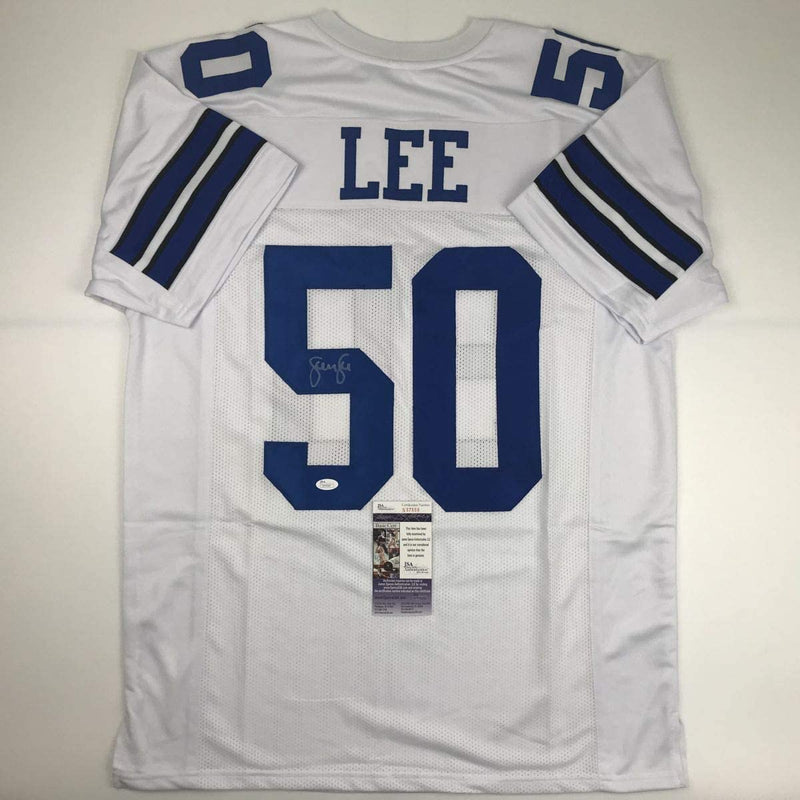 Autographed/Signed Sean Lee Dallas White Football Jersey JSA COA