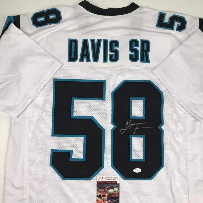 Autographed/Signed Thomas Davis Sr. Carolina White Football Jersey JSA COA