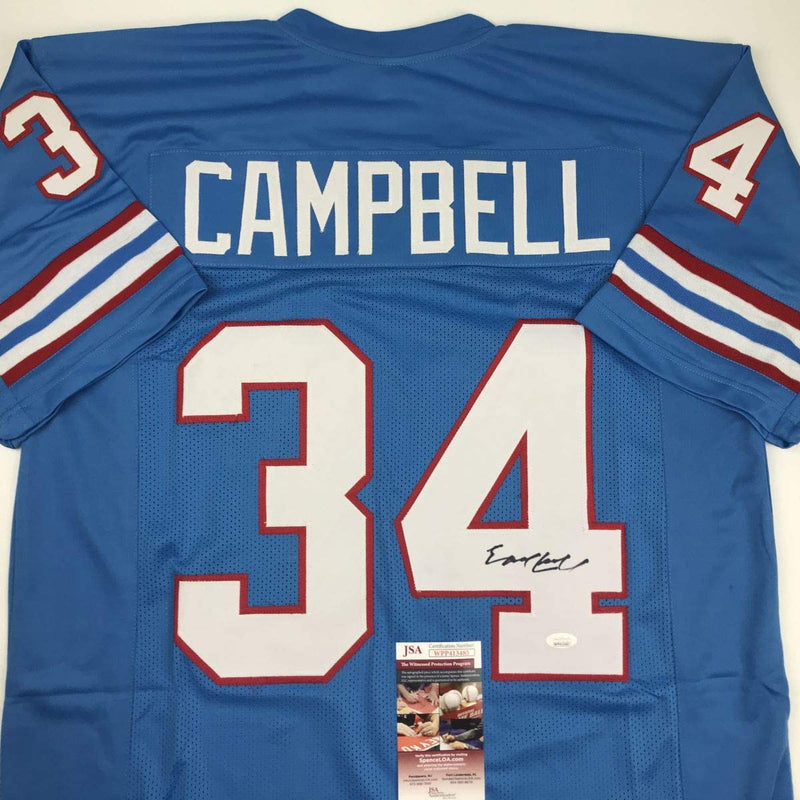 Autographed/Signed Earl Campbell Houston Blue Football Jersey JSA COA