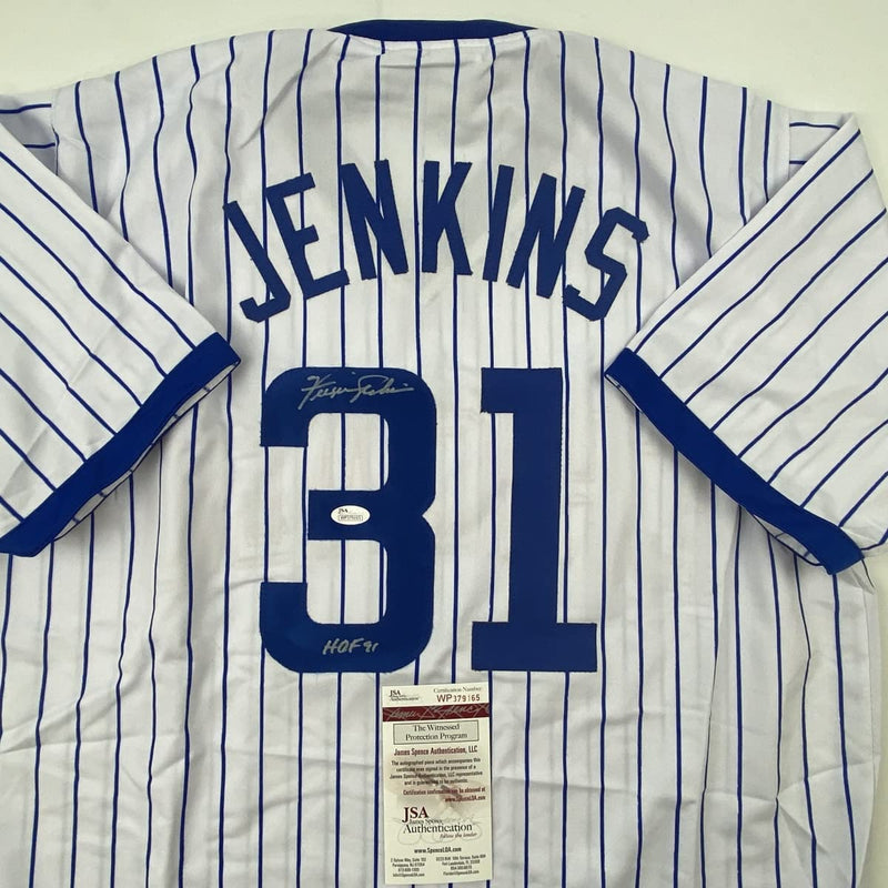 Autographed/Signed Ferguson Fergie Jenkins HOF 91 Chicago Pinstripe Baseball Jersey JSA COA