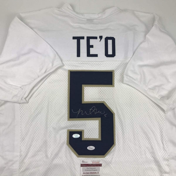 Autographed/Signed Manti Teo Te'o Notre Dame White College Football Jersey JSA COA