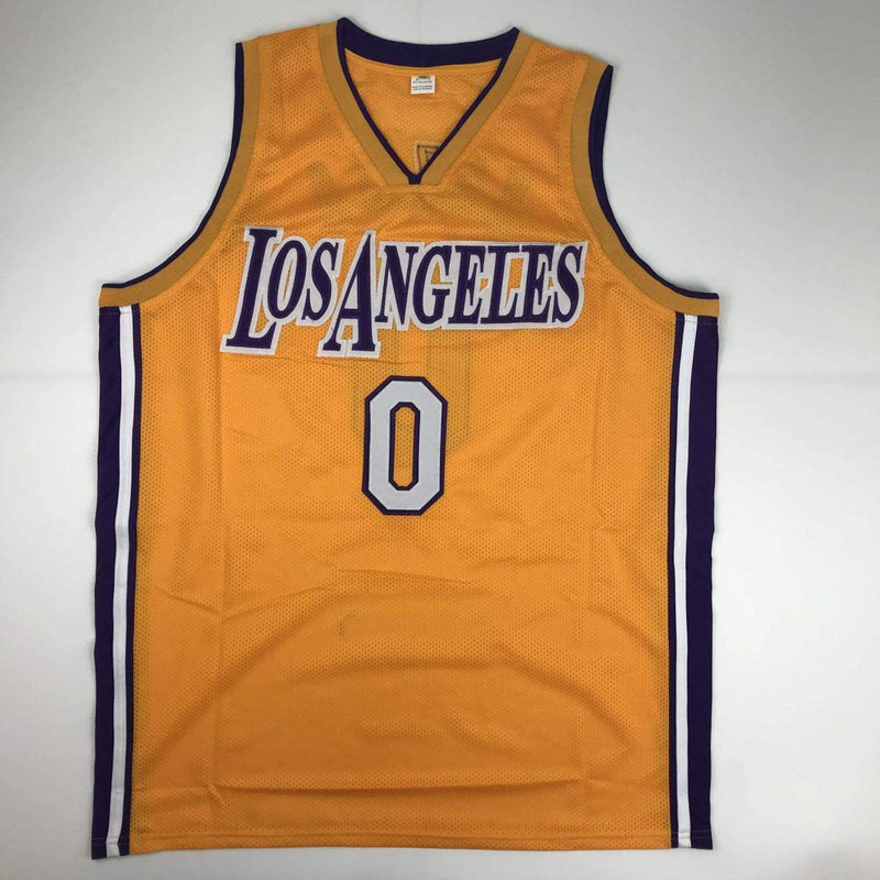 Autographed/Signed Kyle Kuzma Los Angeles LA Yellow Basketball Jersey JSA COA