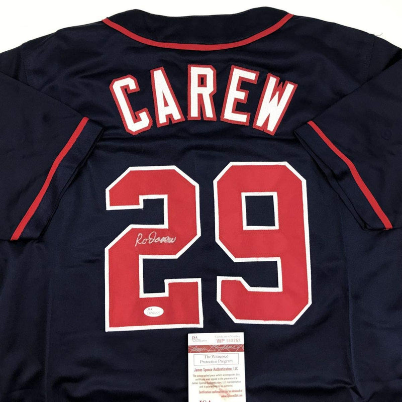 Autographed/Signed Rod Carew Minnesota Dark Blue Baseball Jersey JSA COA