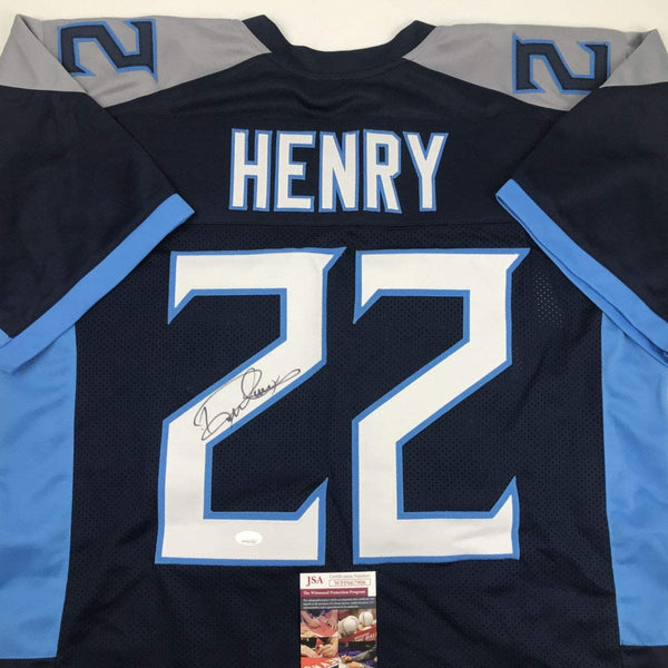 Autographed/Signed Derrick Henry Tennessee Titans Dark Blue Football Jersey JSA COA
