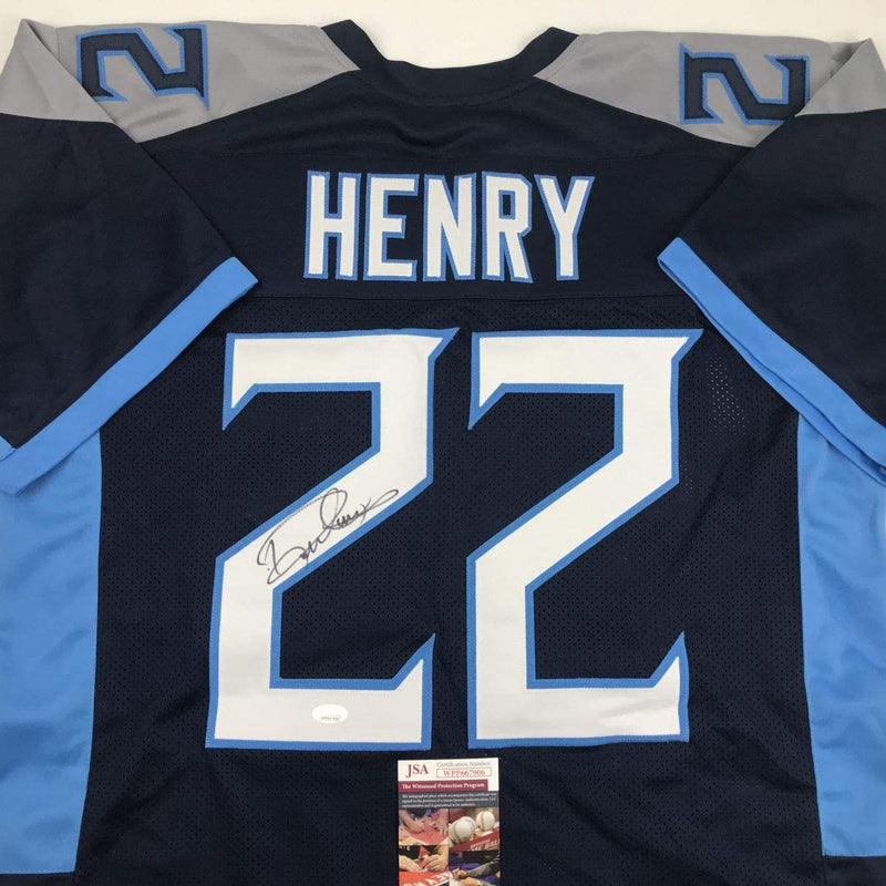 Autographed/Signed Derrick Henry Tennessee Titans Dark Blue Football Jersey JSA COA