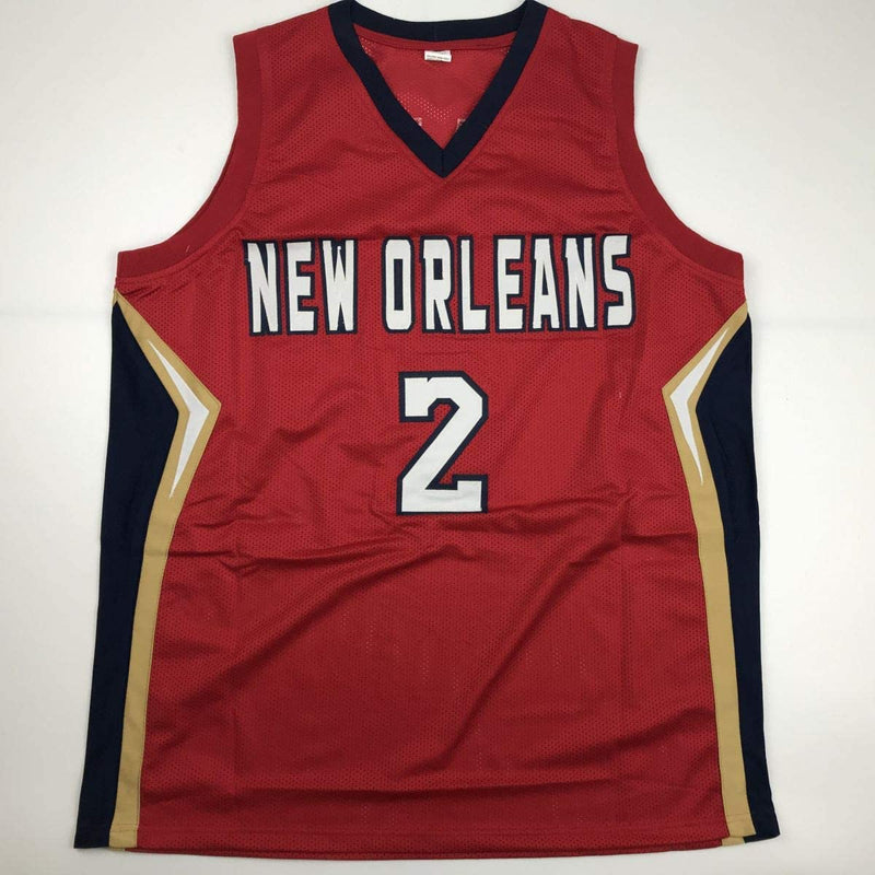 Autographed/Signed Lonzo Ball New Orleans Red Basketball Jersey Beckett BAS COA
