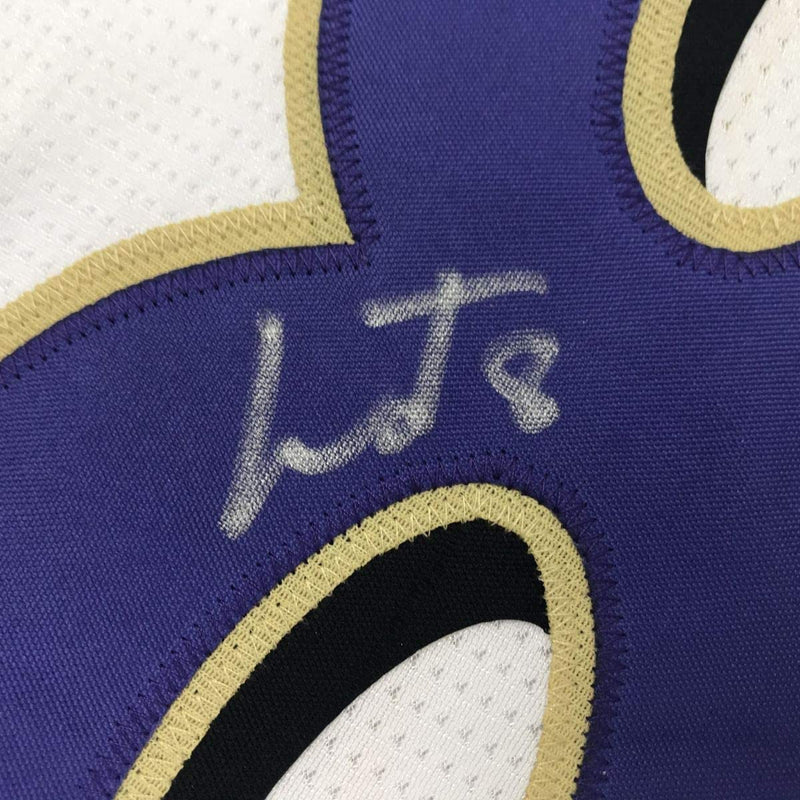 Autographed/Signed Lamar Jackson Baltimore White Football Jersey JSA COA