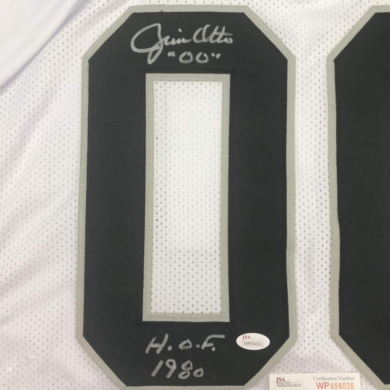 Autographed/Signed Jim Otto HOF 80 Oakland White Football Jersey JSA COA
