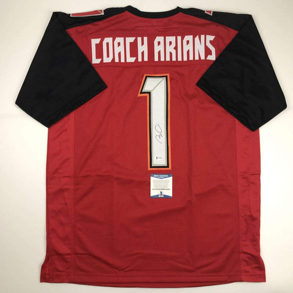 Autographed/Signed Bruce Arians Tampa Bay Red Football Jersey Beckett BAS COA