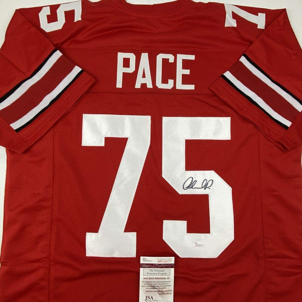 Autographed/Signed Orlando Pace Ohio State Red Football Jersey JSA COA