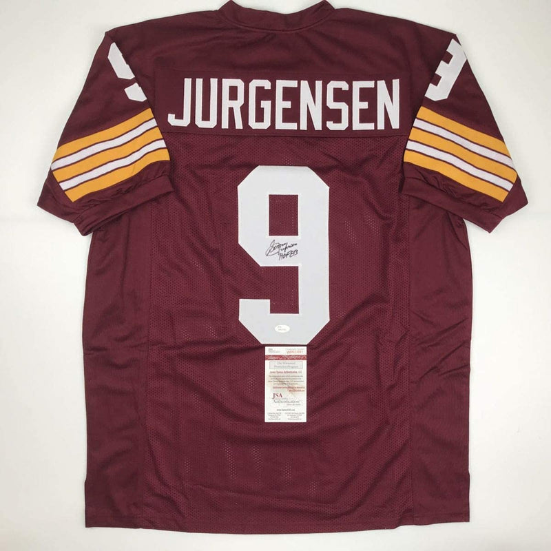 Autographed/Signed Sonny Jurgensen HOF 83 Washington Burgundy Football Jersey JSA COA