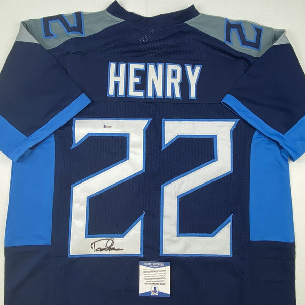 Autographed/Signed Derrick Henry Tennessee Dark Blue Football Jersey Beckett BAS COA